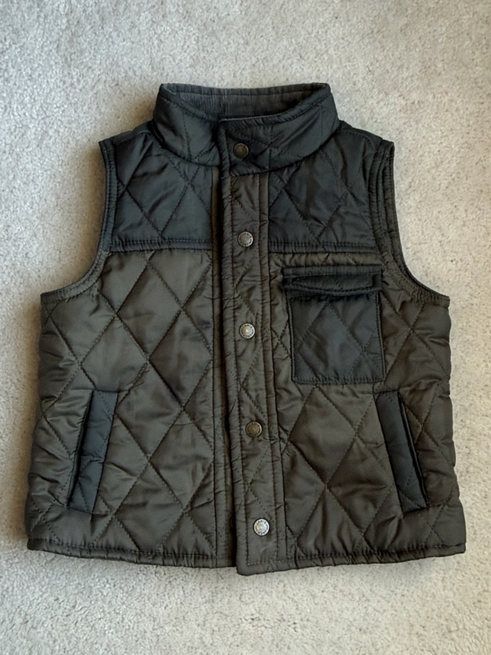 Janie and Jack Quilted Puffer Vest Olive Green Boys Size 12-18 Months